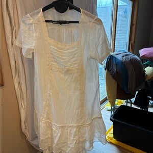 Source Unknown White Midi Dress with Lace Trim